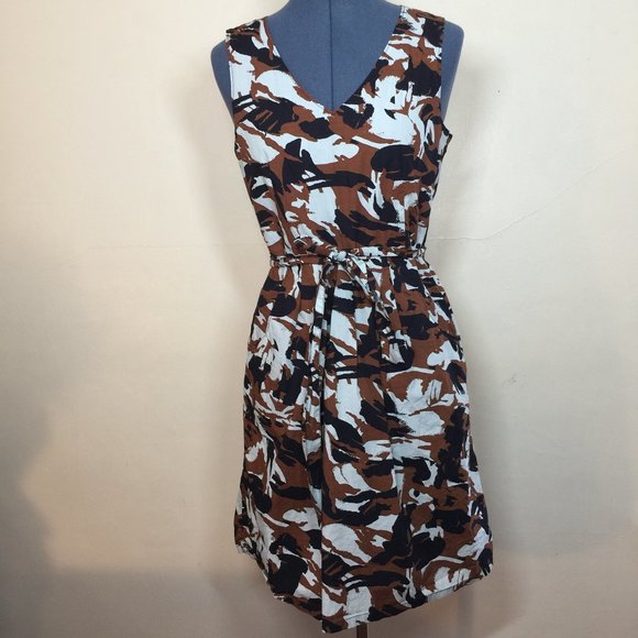 LL Bean Signature Graphic Patter Brown/Black/White Cotton Dress Size 6 - Picture 1 of 7